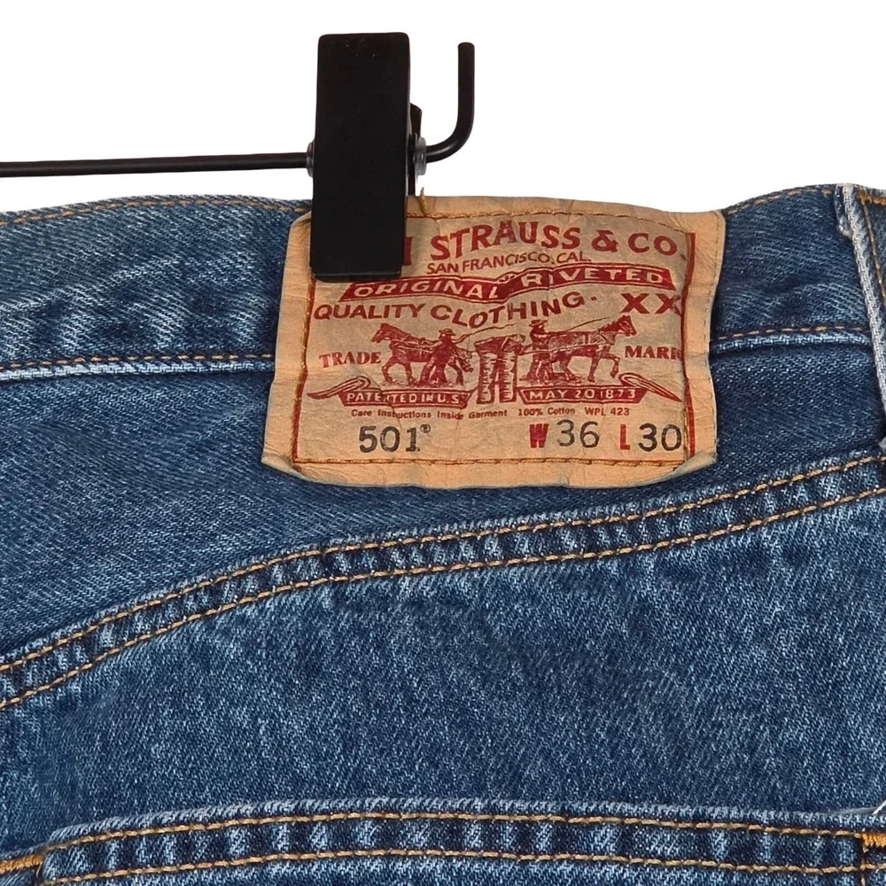 Levis‎ 501 Jeans Mens 36x30 Medium Blue Button Fly 501XX Straight Leg Denim Y2K